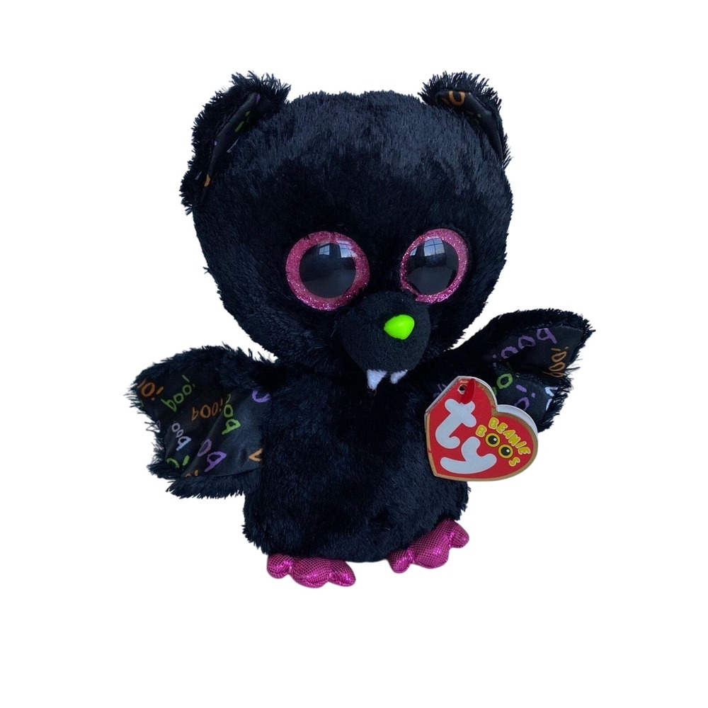 TY Beanie Boos - DART‎ the Bat Glitter Eyes Regular 6" Black Plush Halloween